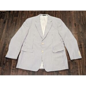 Lauren Ralph Lauren Blazer Mens 44L Blue Seersucker Stripe Two Button Sport Coat